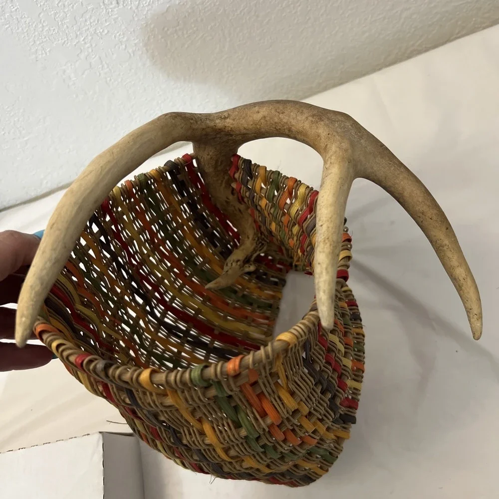 Antler Reed Basket Woven Exhibition Piece Art Rustic Lodge Decor 11x9 Sculpture